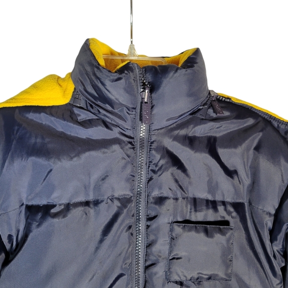 NOKI blue and yellow reversible down puffer coat with hood Size Small - Picture 2 of 16
